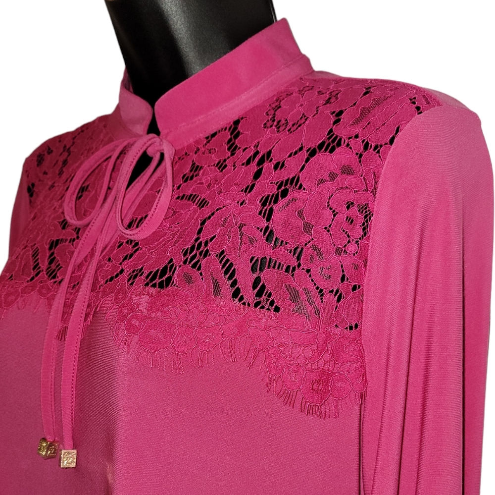 Anne Klein Long Sleeve Pink Peacock Top - Picture 4 of 7
